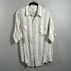 Saks Fifth Avenue 100% linen striped short sleeve shirt men’s X large
